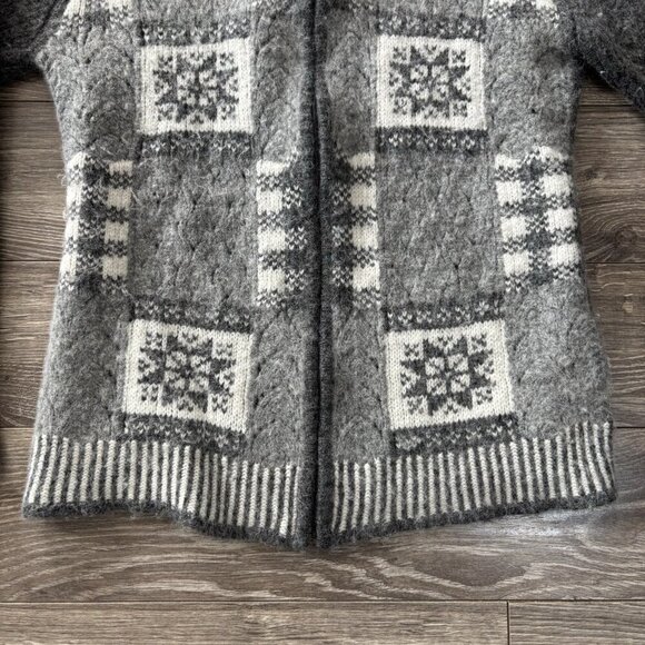VTG Wool Sweater Womens M Grey Angora Cardigan Full Zip Nordic Fair Isle READ - Picture 3 of 12